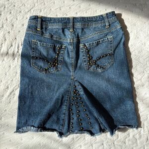 y2k western boho studded mid length denim skirt
